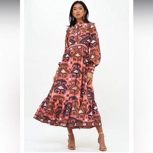 Oliphant Vibrant Pink and Brown Patterned Maxi Dress